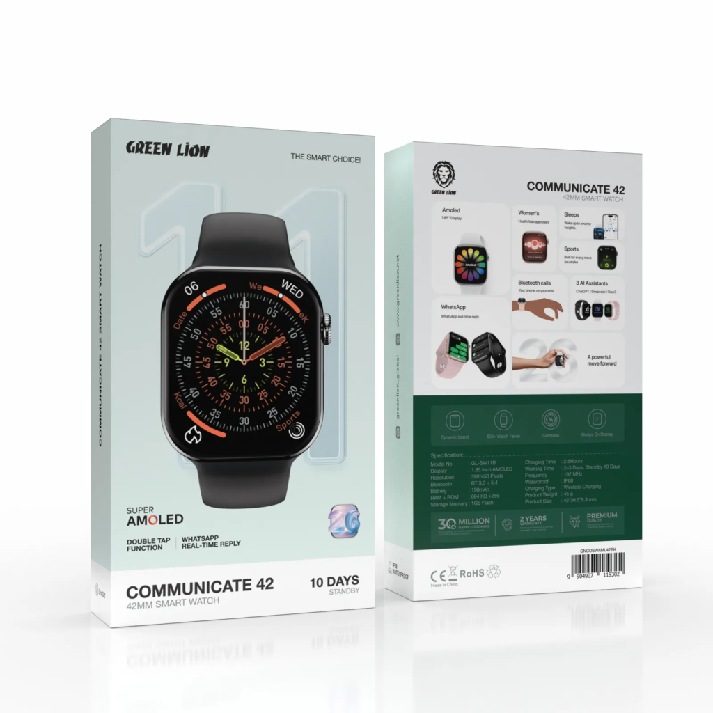 1783603553_491886251_GNCOSWAML42BK_178360.png Green Lion Communicate 42 Smart Watch - 42mm - Image 1